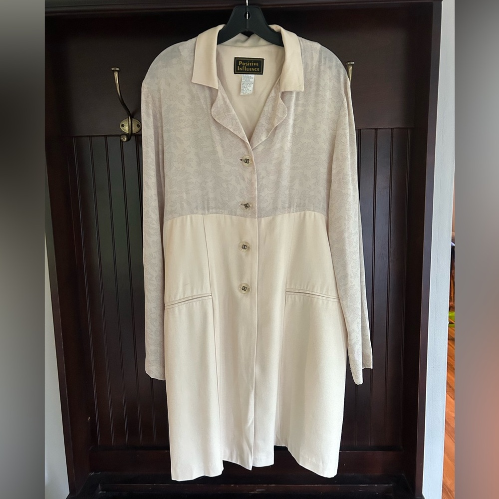 VINTAGE 90S POSITIVE INFLUENCE Floral Block Cream Duster Jacket Artsy | Size 12 - Picture 3 of 13